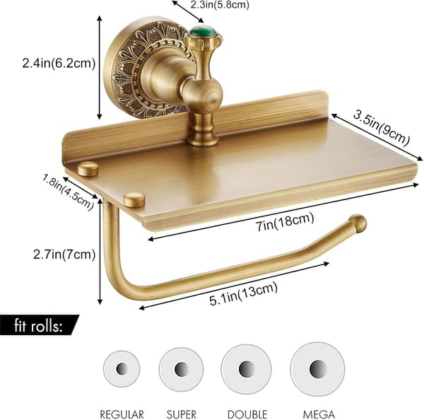 Toalettpapirholder i solid messing, veggmontert toalettpapirrullholder