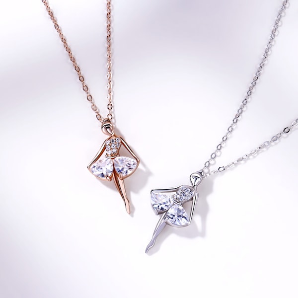 925 Sterling Silver Ballerina Halsband Smycke Rose Gold