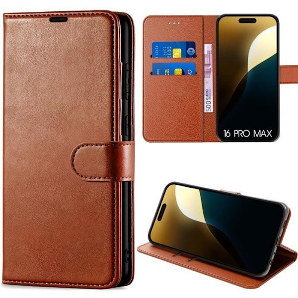 Case for iPhone 16 Pro Max, Wallet Case Shockproof Anti-Scratch PU Leather Brown