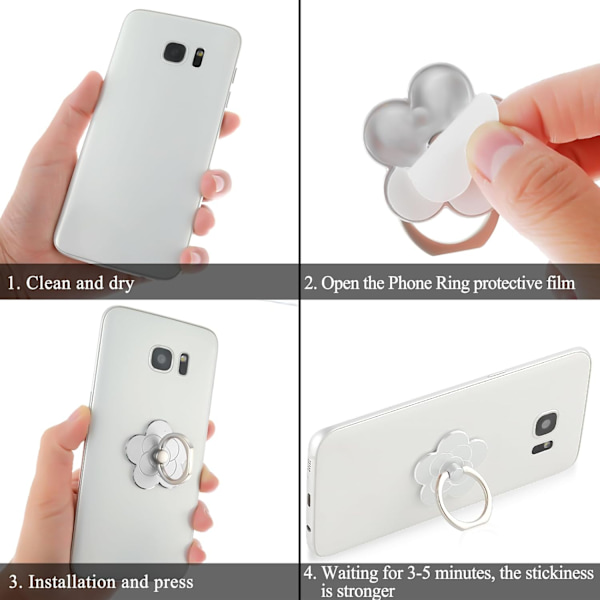 2 st telefonringhållare stativ mobiltelefon blomma finger ring grepp stativ metall universellt kompatibla tillbehör med smartphone, mobiltelefon 2pcs Silver