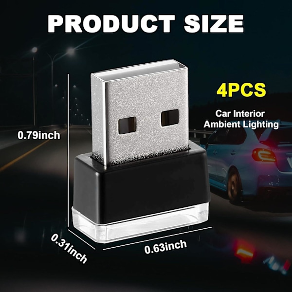 4 kpl USB LED-auton tavaratilan valoja, kannettava mini-LED-yövalo, Plug-in USB-liitäntäinen tavaratilan valaistussarja (punainen)