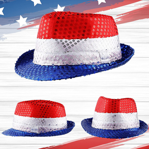 Patriotic Sequin Hat 4th of July Hat för män Kvinnor Memorial Day Party Supplies American Jazz Hat