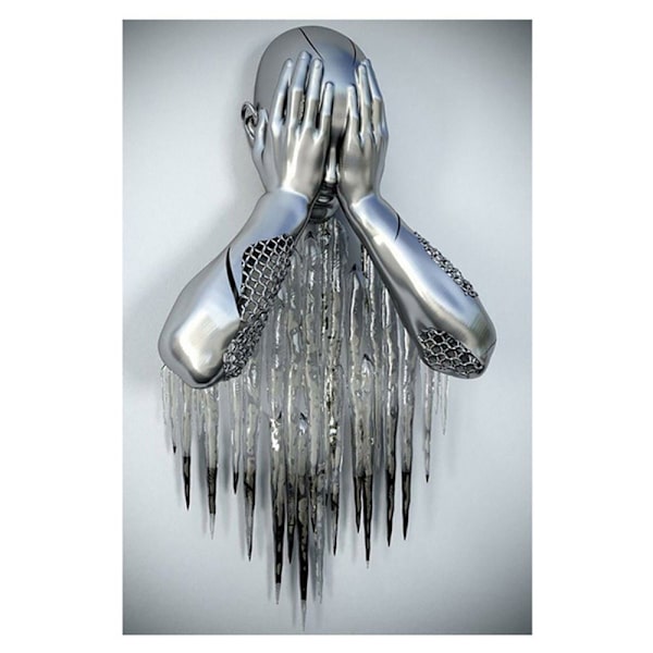 Set med 3 konstnärliga moderna affischer, 3D-metallfigur statykonst med