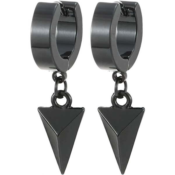 Svarta dinglande triangelpyramidörhängen för män och kvinnor, rostfritt stål