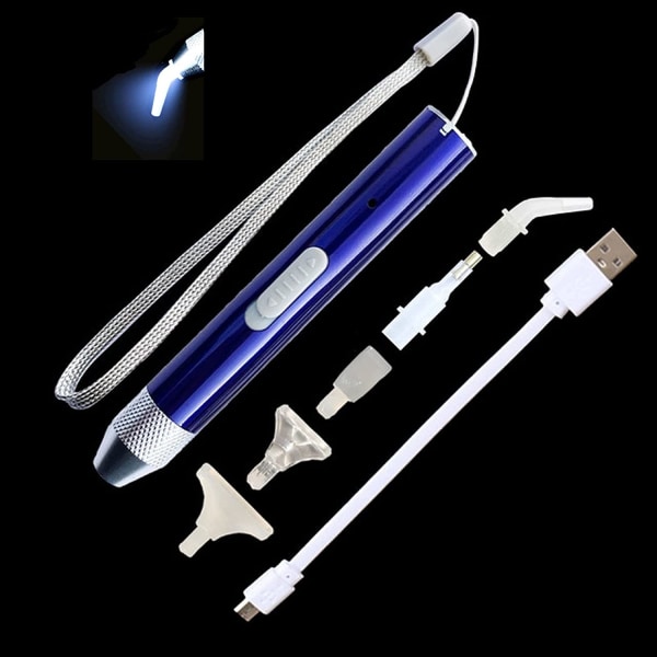 5D verktøysett for diamantmaling med lyspunktborepenn og 5 stykker forskjellige typer erstatningshoder for nail Art DIY-malehåndverk (blå)