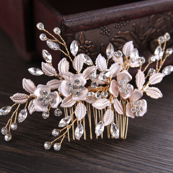 Rosa/sølv#F Bryllup Crystal Hair Vines Flower Leaf Headpieces