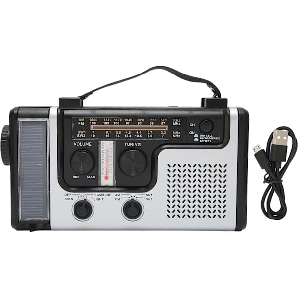 Bärbar LED Handvev Radio AM FM SW Sol Dynam Outdoor Nödradio med Bärbar Ficklampa