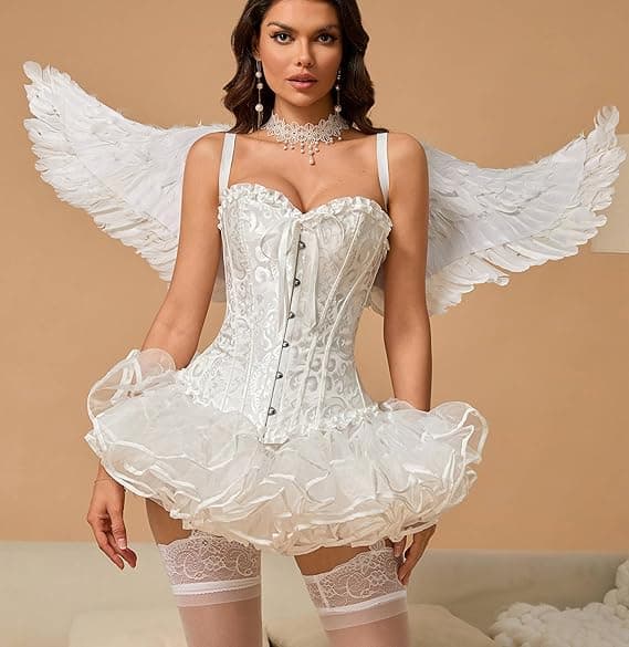 Korsett Toppar för Kvinnor, Bustier Shapewear Underkläder, Spets Midja Push Up Bodysuit Vit White M