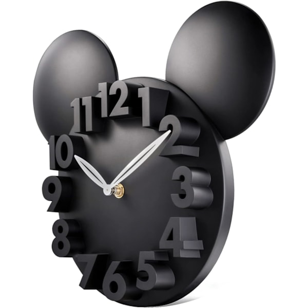 Modern 3D Mickey Mouse Klocka Super Söta Svarta Väggklockor för Disney Fans Barn Förskola Studenter Höjd: 12 tum