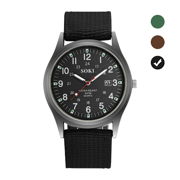 Herrearmbåndsur Mote Herre Militærklokke Vevd Nylonrem Kalender Quartz Klokke for Menn Under Festival Julegave til Kjæreste