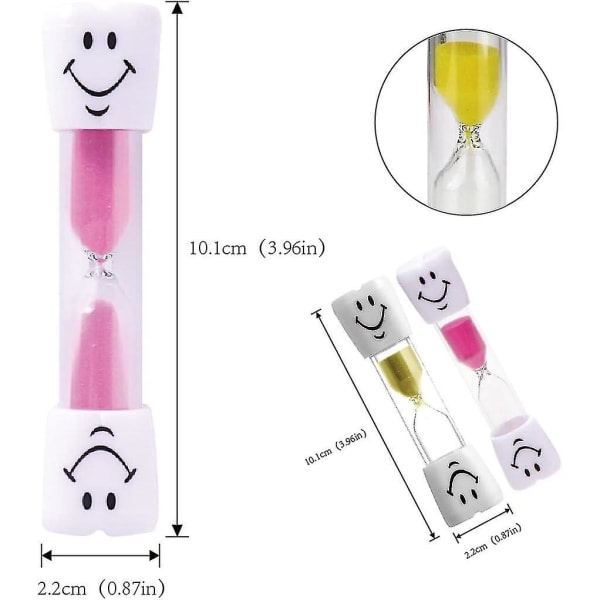 Pakke med 2 timeglas-timer Smiley tandbørstningstimer Sandtimer 3 minutters timeglas til børns tandbørstning Nedtællingstimer Coo