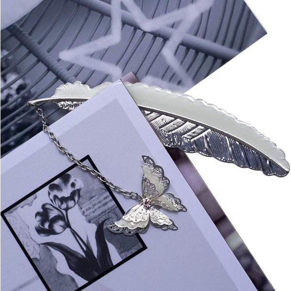 Feather Metal Bookmark med 3D Butterfly Pendant, Unik Glow in the Dark Butterfly Bookmark, Morsdag, Thanksgiving, Valentinsdagsgaver