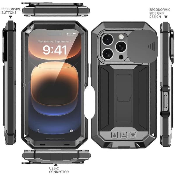 Skyvbart Kamera IP54 Liv Vanntett Holder Mobilskall Svart Black Black For iPhone 16 Pro Max
