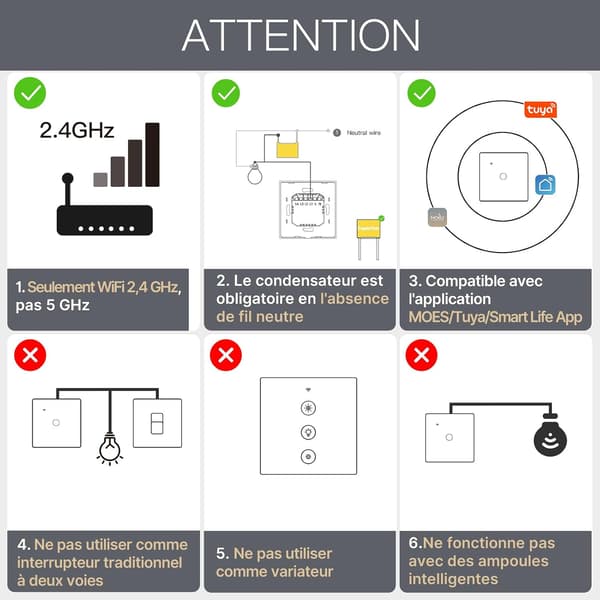 WiFi Smart Switch 2 Gang Touch Switch for Power Outlet with Timers Countdown Function No Neutral Wire Required Compatible with Smart Life