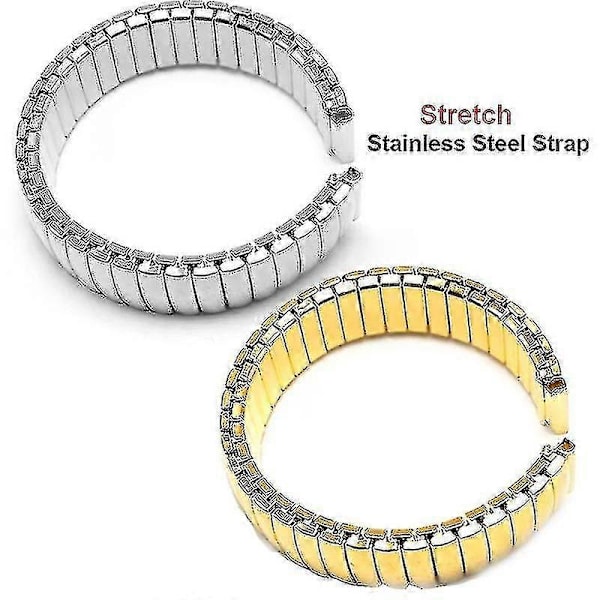 12 14 16 18 20mm Stretch Expansion Rostfritt Stål Klockarmband Infällbart Armband Metall Elastisk Klockrem Tillbehör Armband-Guld Guld Gold 14mm