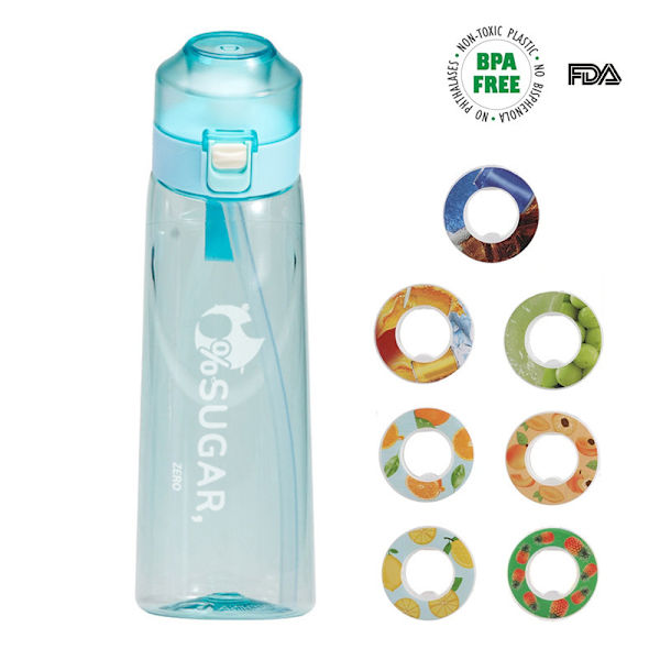 Vattenflaska med Smak, 7 Smaker, 650ml Startpaket, Fruktig Smak på Drickvatten, BPA-Fri, med Sugrör (Blå) blue