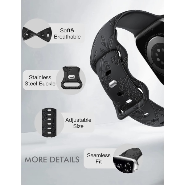 Kompatibel med Apple Watch Bands 42/44/49 mm maskrosmönster sportbandsersättning för iWatch Series 8/7/SE/6/5/4/3/2/1 Svart+Vit 42/44/49mm