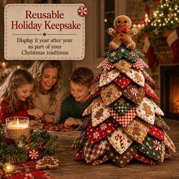 DIY Quilted Fabric Christmas Tree Kit, 3D Fabric Patchwork Craft Set for Beginners, Handmade Table Decoration for Home, Mantel, Table, Office #D
