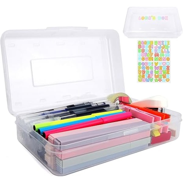 Klar Stor Penal Hard Plast Penalboks Kontorrekvisita Oppbevaringsbeholder Organizer Bokser for Jenter Gutter Stor Medium