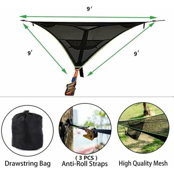 Large Triangular Hammock for Tree Camping, 3-Person Portable Hammock for Outdoor Garden Camping