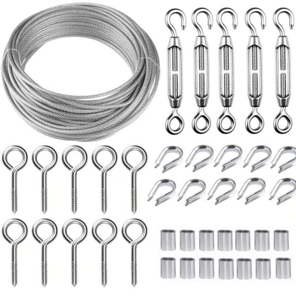 30M/2mm Rustfri Stålwire Kit med M5 Strammer til Planter, Tørresnor, Rækværk_xx