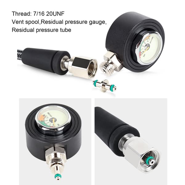 Lysende dykker trykmåler med 65 cm slange til BCD regulator, undervandsudstyr_xx