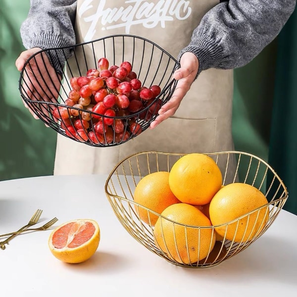 Svart fruktkorg, fruktskål i metall, fruktkorg i järn, rund fruktkorg