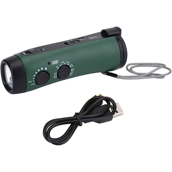 Outdoor Bärbar LED Handvev Ficklampa Nödradio Fackla Telefonladdare Grön