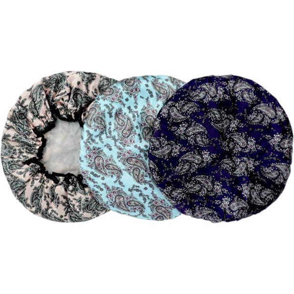 3-pakning Dobbel Lag Dusjhette Vanntett Elastisk Badehette for Kvinner Dusj Spa Salong Multicolor-2