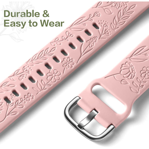 Auringonkukkakaiverrettu ranneke, yhteensopiva Samsung Galaxy Watch 7 6 5 4 40mm 44mm naisten kanssa, 20mm pehmeä silikoniranneke Galaxy Watch_xx -kelloon Pink