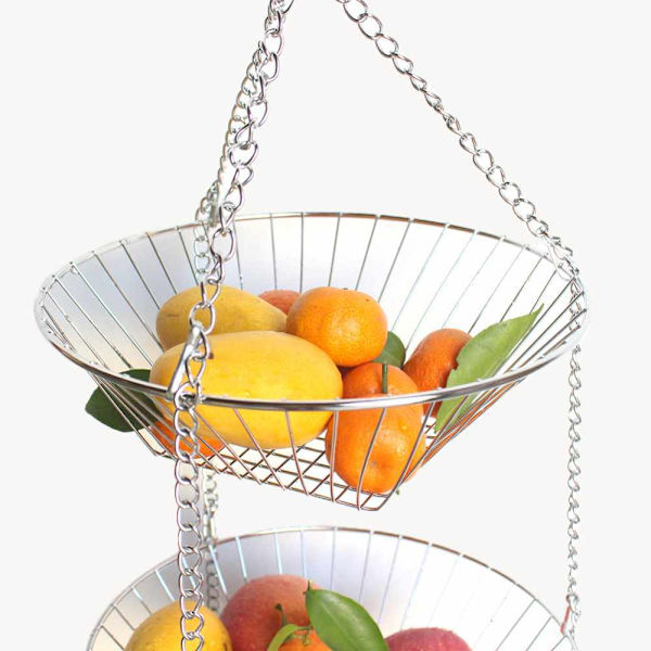 Rustfrit frugtkurv i rustfrit stål med 3 lag, kreativ frugtskål, afløbskurv, husholdningsfrugtkurv, opbevaringskurv 40