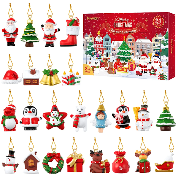 Christmas calendar with 24 assorted hanging ornaments