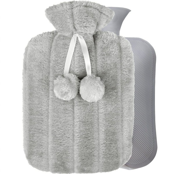 Varmvattenflaska med cover – 2,0l stor varmvattenflaska med cover med pompoms
