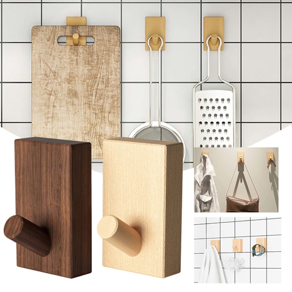 Väggkrok i trä Kraftig Dörrkrok Multifunktionell Hatthängare för Hemmet Svart Valnöt Black Walnut 3pcs