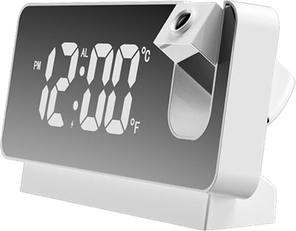 Digital projektorväckarklocka med 360° spegeldisplay, temp/luftfuktighet black