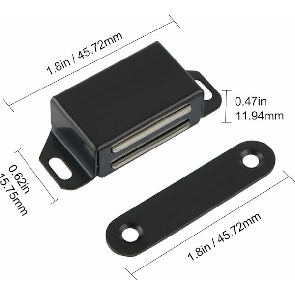 Set med 6 Skåpmagneter Svarta Magnetiska Rostfria Stål Kraftiga Levereras med Skruvar