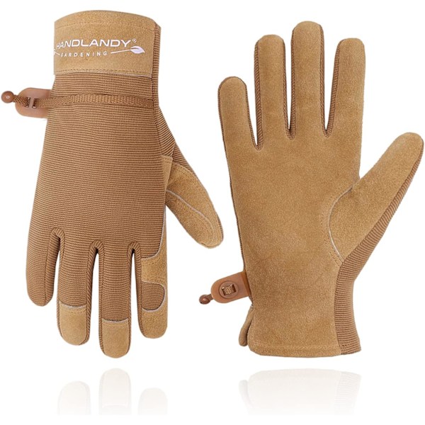 Havearbejdshandsker til kvinder - Fleksible & Holdbare, Åndbare Utility Arbejdshandsker, Robust Læder Havehandsker (Small, khaki)