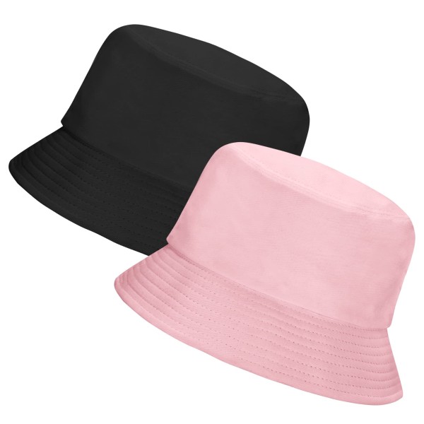 2-pack dam- och herrhattar, sommarresor, strandhattar, solhattar utomhus, unisex-hinkhattar (svart och rosa)