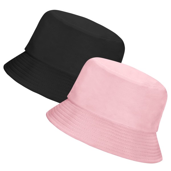 2-paknings bøttehatter for menn Sommerreiser for menn Strandsolhatter Utendørshatter Unisex bøttehatter (svart og rosa)