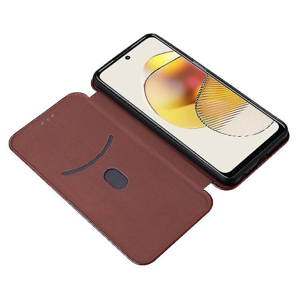 Kompatibel med Motorola Moto G73 5g etui i kulfiber Folio Flip beskyttende magnetisk cover Brown