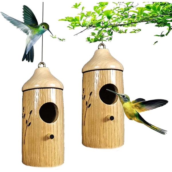 2 stk. Hængende Hummingbird House, 2022 nyt træ Hummingbird House til smuk havedekoration