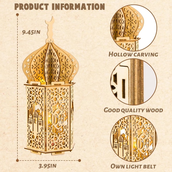 Ramadanlykta Dekoration Eid Hantverk Ramadan Dekor för Hemmet, Batteridriven