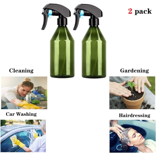 300 ml tom sprayflaske, pakke med 2 tom plastikpumpe sprayflaskebeholder til planter, hår, rengøring, havearbejde - gennemsigtig grøn