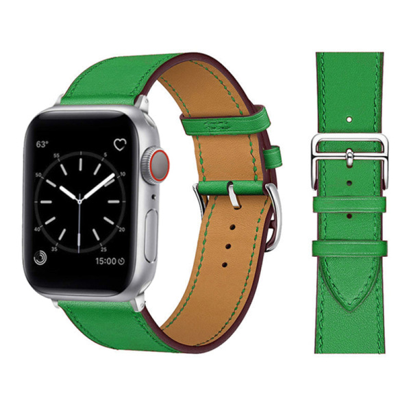 Nahkainen rannekoru Apple Watch -rannekkeelle 44mm 45mm 42mm 41mm 40mm 38mm Yksinkertainen kierrosranneke iWatch sarja 3 4 5 6 SE 7 ranneke 19 Bamboo Cyan