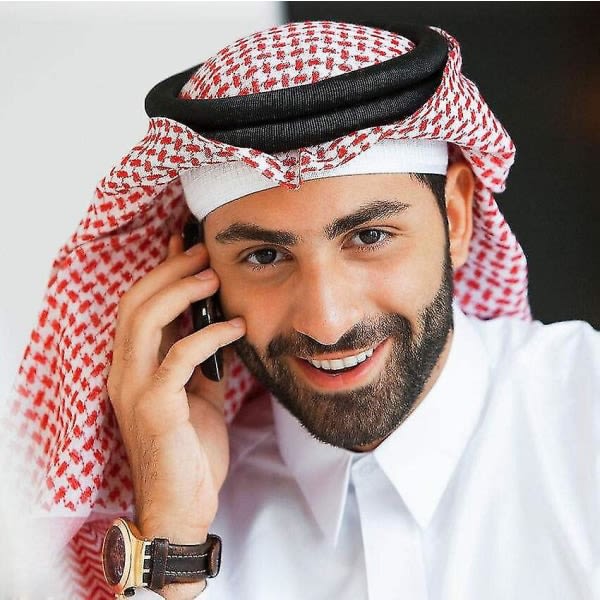 3st Muslimska Män Set Rund Hals Vit Islamiska Saudiarabien Bön Ramadan Kläder Dubai Kaftan Klänning 62 Röd Turban