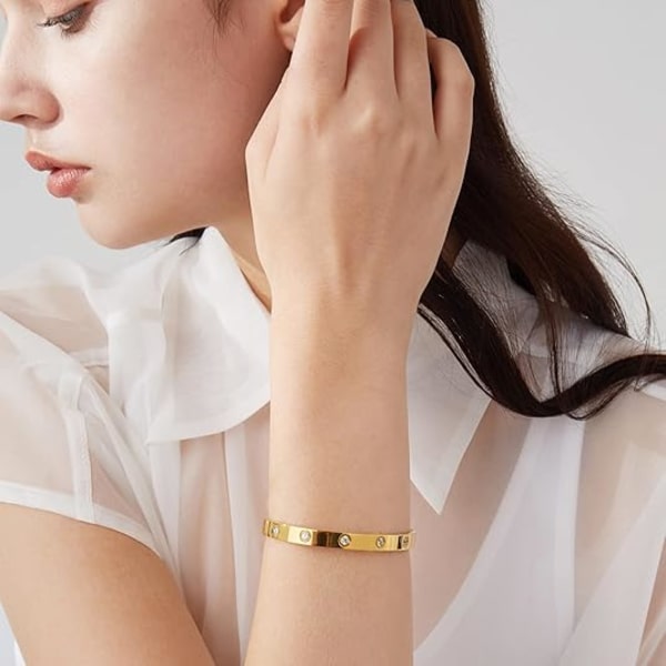 18K Forgyldt Kærligheds- og Venskabsarmbånd med Cubic Zirconia Sten Bangle Manschet Bedste Gave