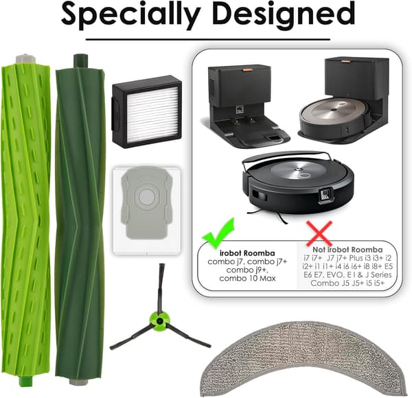 10 stk. reservedele kompatible med iRobot Roomba Combo j7 Combo j7+ Combo j9+ Combo 10 Max robotstøvsuger dobbelt gummirullebørste 2