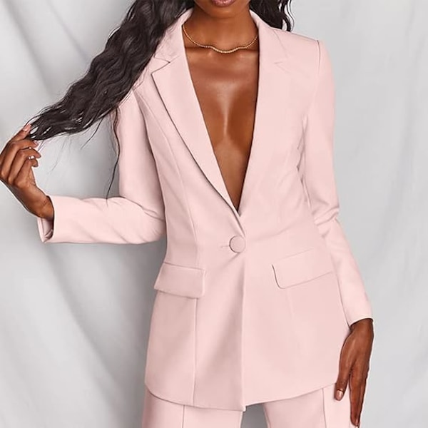 Dame Blazer og Bukser Sæt - Casual Formelle Business To Dele Blazer Sæt Pink L