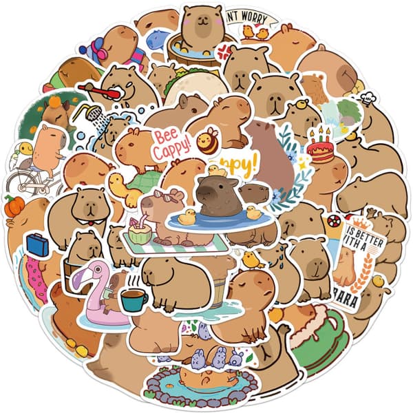 50 stk. Tegneserie Capybara Graffiti Bagasjemerker