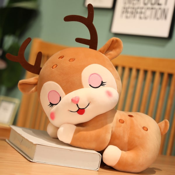 Cute Face Soft Sika Deer Plush Toy Stuffed Cartoon Animals Sleeping Elk Deer Lying Pillow Cushion Christmas Gift For Baby Girl